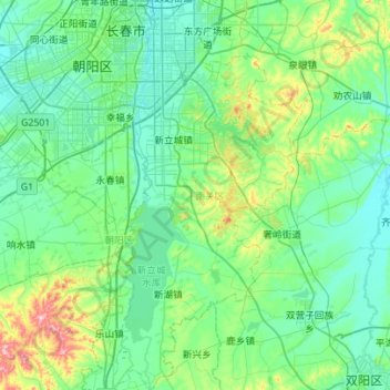 Mapa topográfico 南关区, altitude, relevo