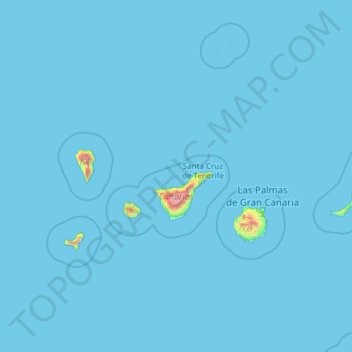 Mapa topográfico Ilhas Canárias, altitude, relevo