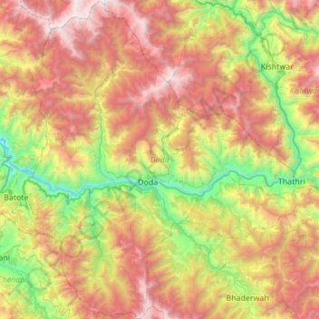 Mapa topográfico Doda, altitude, relevo