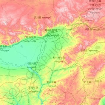 Mapa topográfico Hohhot City, altitude, relevo