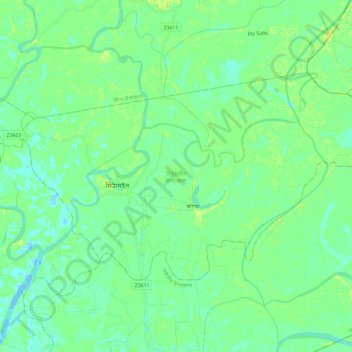 Mapa topográfico Mithamain Upazila, altitude, relevo
