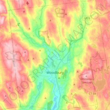 Mapa topográfico Woodbury, altitude, relevo