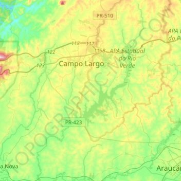Mapa topográfico Rio Verde, altitude, relevo