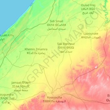 Mapa topográfico Province de Sidi Bennour, altitude, relevo