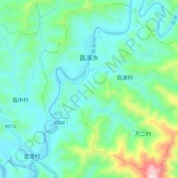 Mapa topográfico 昌溪乡, altitude, relevo