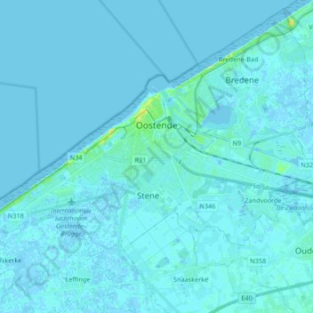 Mapa topográfico Ostend, altitude, relevo