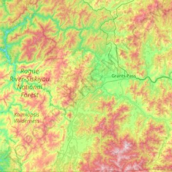 Mapa topográfico Josephine County, altitude, relevo