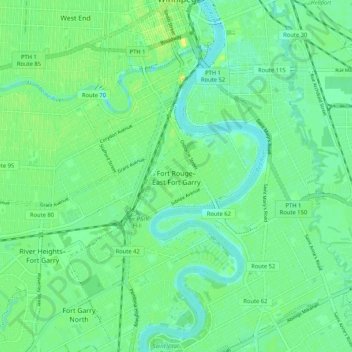 Mapa topográfico Fort Rouge–East Fort Garry, altitude, relevo