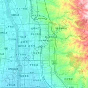 Mapa topográfico 郝庄镇, altitude, relevo