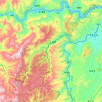 Mapa topográfico 水富市, altitude, relevo