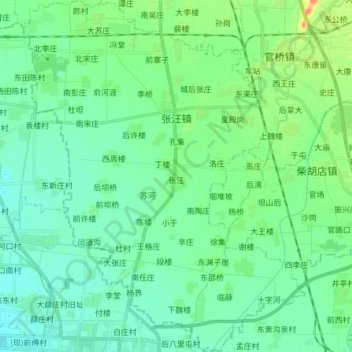 Mapa topográfico 张汪镇, altitude, relevo