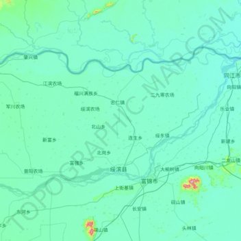Mapa topográfico 绥滨县, altitude, relevo