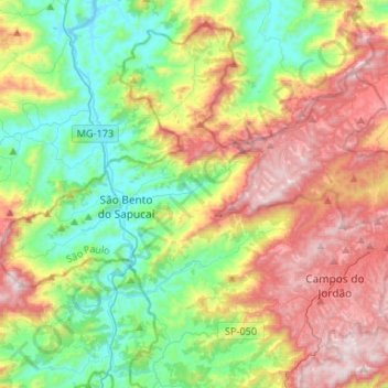 Mapa topográfico São Bento do Sapucaí, altitude, relevo
