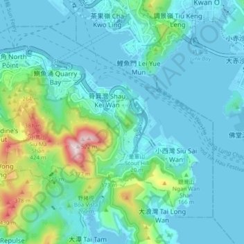 Mapa topográfico Hong Kong Island, altitude, relevo