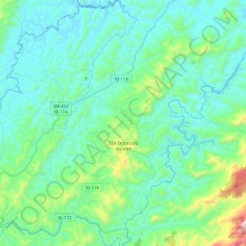 Mapa topográfico São Sebastião do Alto, altitude, relevo