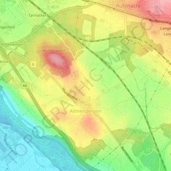 Mapa topográfico Allmendingen, altitude, relevo