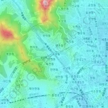 Mapa topográfico 천연동, altitude, relevo