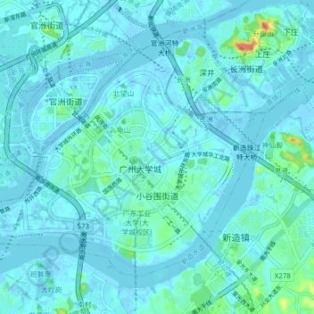 Mapa topográfico 小谷围街道, altitude, relevo