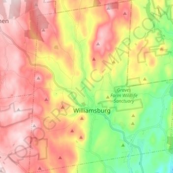 Mapa topográfico Williamsburg, altitude, relevo