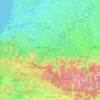 Mapa topográfico Pyrénées-Atlantiques, altitude, relevo