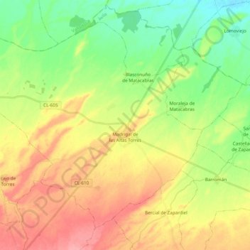 Mapa topográfico Madrigal de las Altas Torres, altitude, relevo