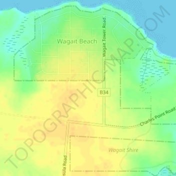 Mapa topográfico Wagait Beach, altitude, relevo