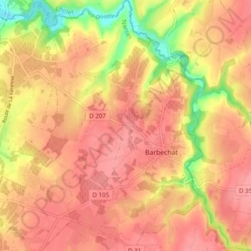 Mapa topográfico Barbechat, altitude, relevo
