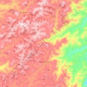 Mapa topográfico Senador Amaral, altitude, relevo
