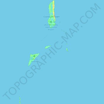 Mapa topográfico Ilhas Turcas, altitude, relevo
