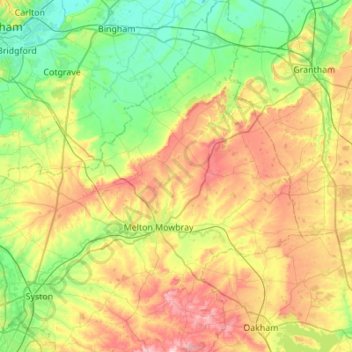 Mapa topográfico Melton, altitude, relevo