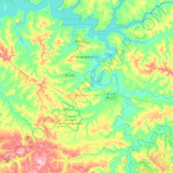 Mapa topográfico Paranapanema, altitude, relevo