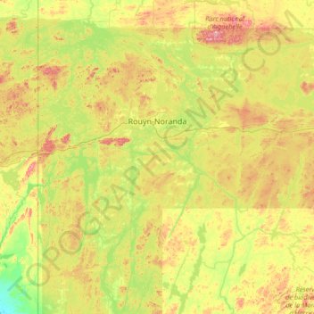 Mapa topográfico Rouyn-Noranda, altitude, relevo