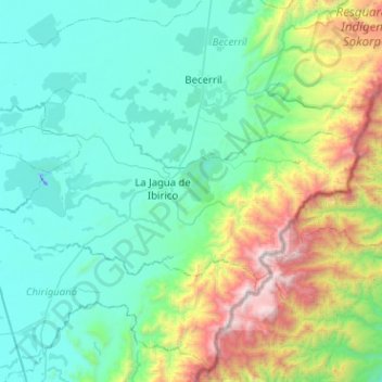 Mapa topográfico La Jagua de Ibirico, altitude, relevo