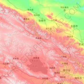 Mapa topográfico Haibei Tibetan Autonomous Prefecture, altitude, relevo