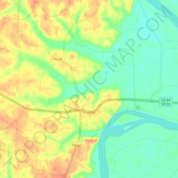 Mapa topográfico Crump, altitude, relevo