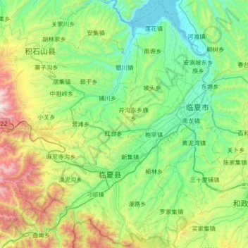 Mapa topográfico 临夏县, altitude, relevo