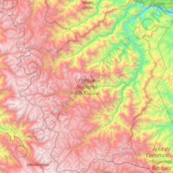 Mapa topográfico Río Abiseo National Park, altitude, relevo