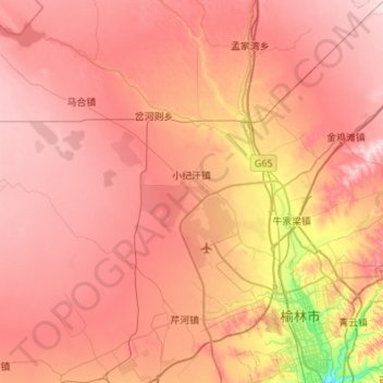 Mapa topográfico 小纪汗镇, altitude, relevo