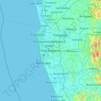 Mapa topográfico Colombo District, altitude, relevo