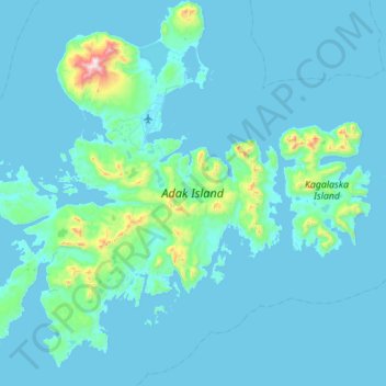 Mapa topográfico Adak Island, altitude, relevo