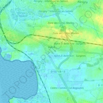Mapa topográfico Aytré, altitude, relevo