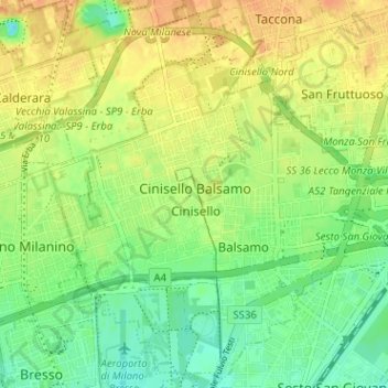 Mapa topográfico Cinisello Balsamo, altitude, relevo