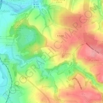 Mapa topográfico Seelitz, altitude, relevo