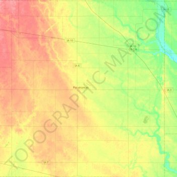 Mapa topográfico Pocahontas County, altitude, relevo