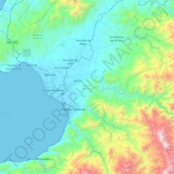 Mapa topográfico Puerto Vallarta, altitude, relevo