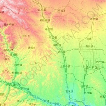 Mapa topográfico 永登县, altitude, relevo