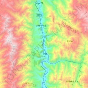 Mapa topográfico 上江镇, altitude, relevo
