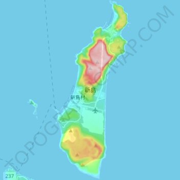 Mapa topográfico 新島, altitude, relevo