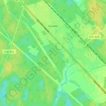 Mapa topográfico Ушаки, altitude, relevo