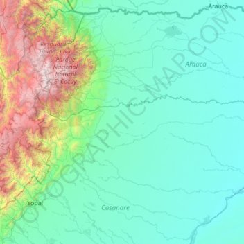 Mapa topográfico Hato Corozal, altitude, relevo